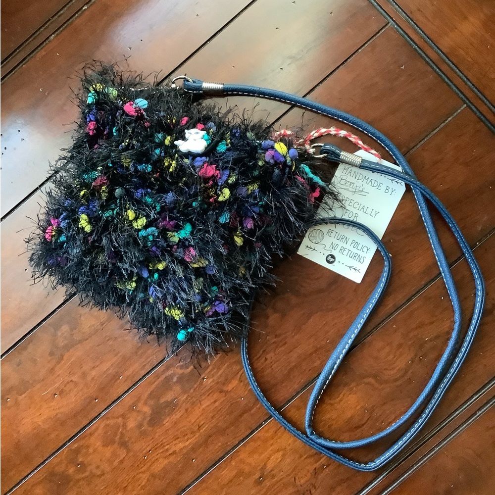 Cute fuzzy small crossbody bag 6”x6”